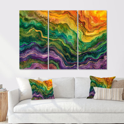 Rainbow Stone Structure Waves - ensemble d'impression d'art mural en marbre
