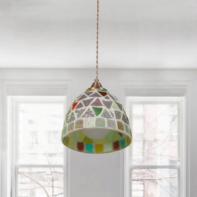 Luminaire suspendu en verre coloré réglable de 6,9 po avec grille colorée et lampe en verre coloré (y compris une source de lumière tricolore)