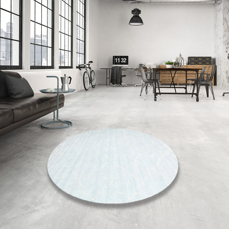 Tapis contemporain gris / blanc, Rond 8 pi