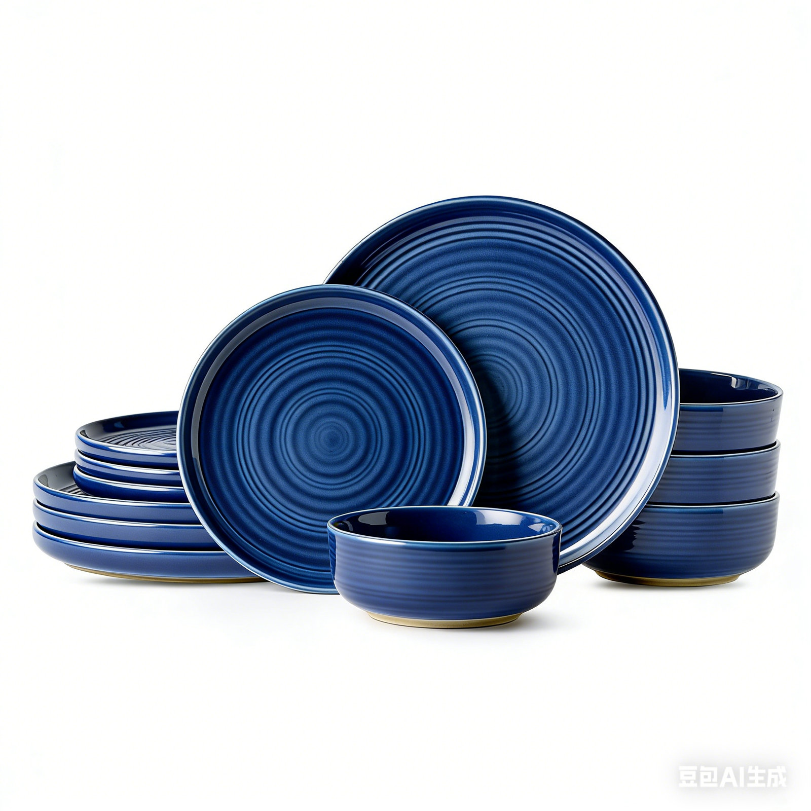  Constellation Plates And Bowls Sets, 12 Piece Dinnerware Sets, White, Abysses Blue