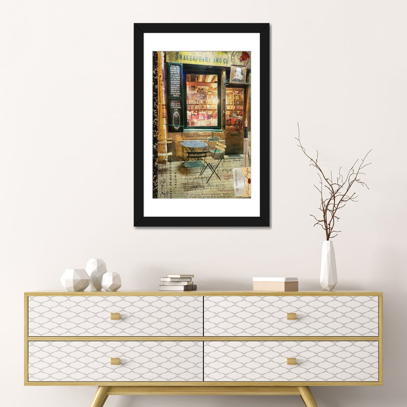 «Paris Bistro II», impression sur toile, H 24 po x l 16 po x P 1 po, Papier d'art encadré noir, Blanc