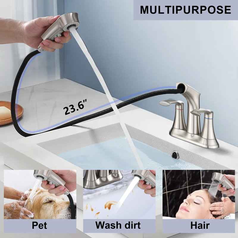 Stainless Steel Pull-out Spray Faucet - 3-hole  2 Handle  Cold And Hot Water Faucet, Brushed Nickel