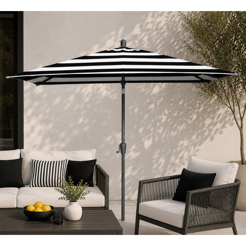 Olivier 116.7'' x 78.7'' Rectangular Market Umbrella, Starring Grey, Black Polyester Stripes