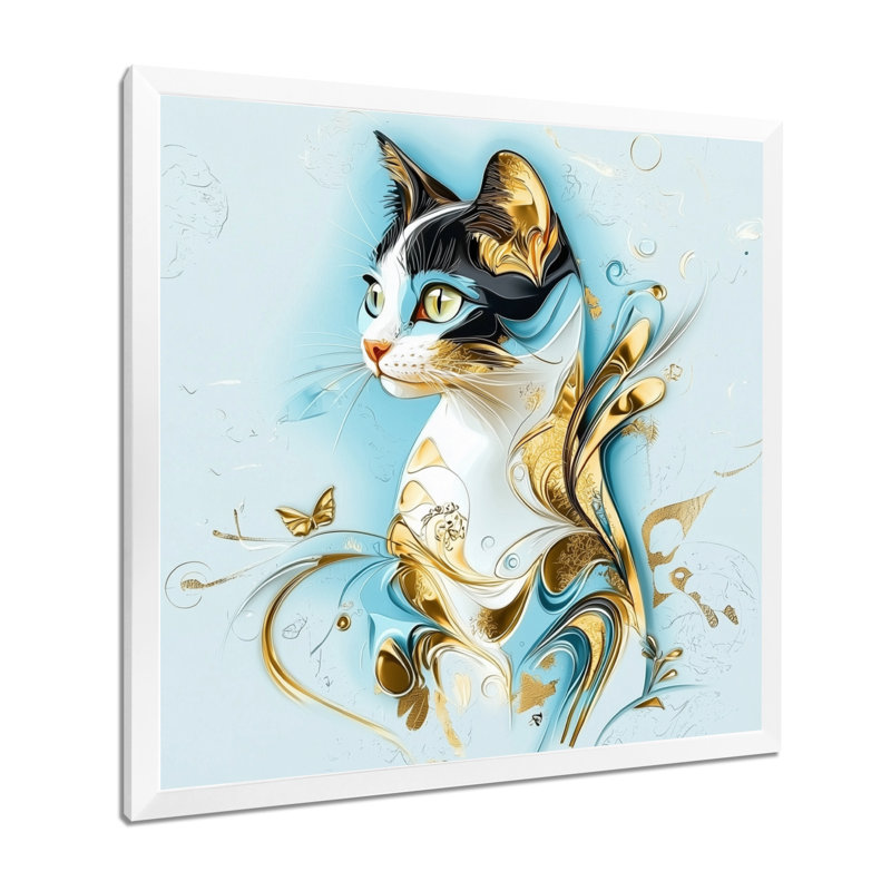 «Playful Glam Geode Cat II», reproduction d'art murale, H 30 po x l 30 po, Reproduction encadrée, Blanc