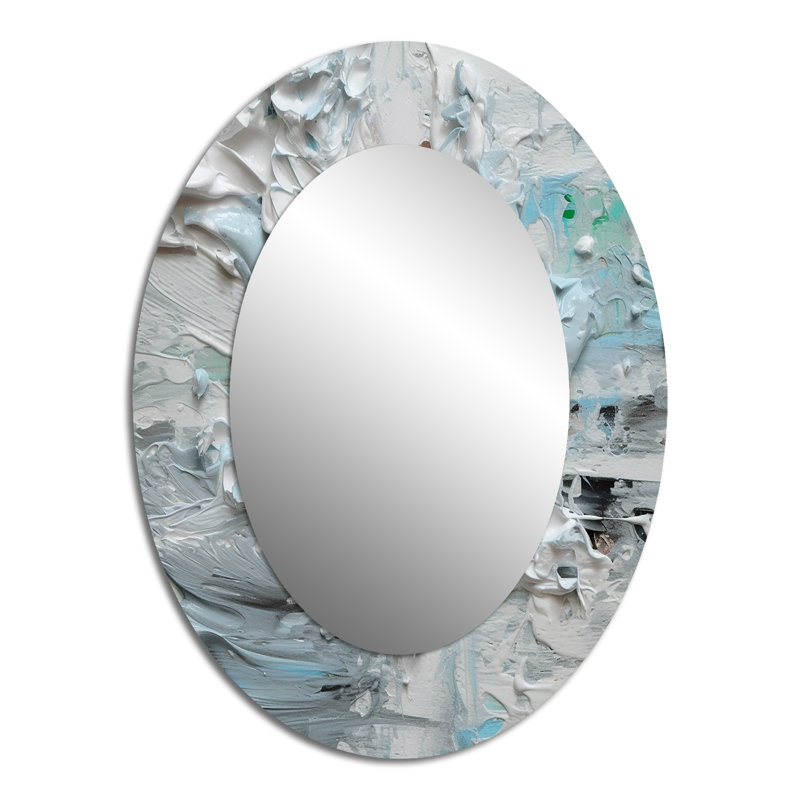 Été, souvenirs abstraits en blanc et bleu II - décor de miroir mural ovale bleu, 40 po x 30 po