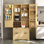 Armoire de cuisine de 71 po de hauteur, armoire de rangement cannelée avec 2 tiroirs et 7 tablettes de porte, armoire polyvalente avec support à vin et porte-verre et tablettes réglables pour la salle à manger et le salon