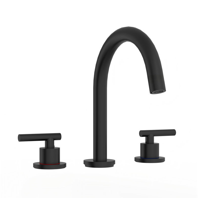 Cube Widspread 3-hole,2-handle Bathroom Sink Faucet with Drain Assembly, Matte Black