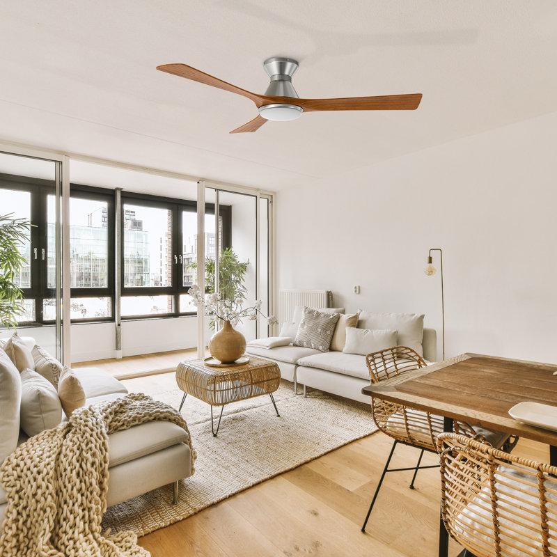 52'' Ceiling Fan with LED Lights, Red Oak Wooden, Silver