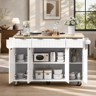 Fluted Kitchen Island With Storage And Drop Leaf