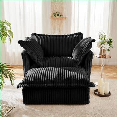 Armchairs Set of 2, Modern Deep Seat Slipcovered Accent Chairs for Living Room | Black | Corduroy