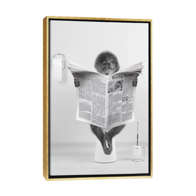 Monkey On The Toilet Reading Newspaper - Framed Wall Art Print