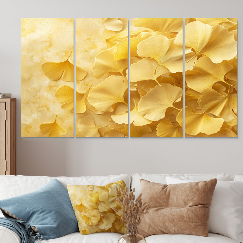 «Golden Ginkgo Leaves» Harmoy III - art mural Ginkgo - ensemble d'art mural traditionnel, H 28 po x l 48 po, 4