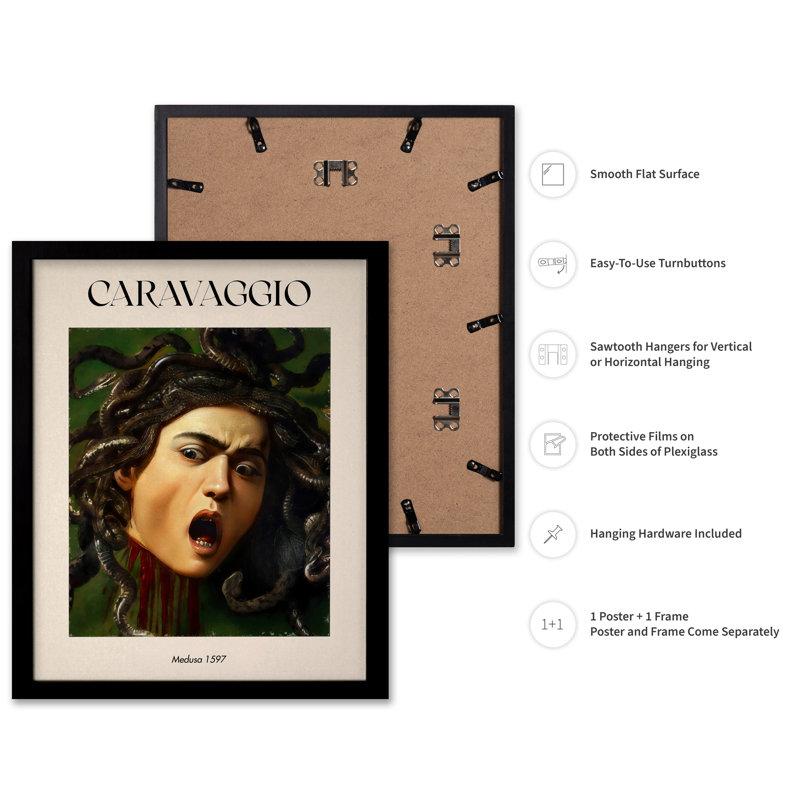 Caravage - Méduse, Black Framed, Poster, 11"H x 14"W