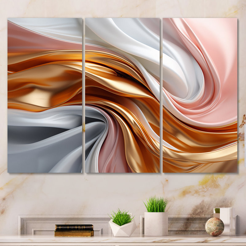 Art liquide en mouvement en rose doré et bleu I - ensemble de reproductions d'art sur toile abstraites