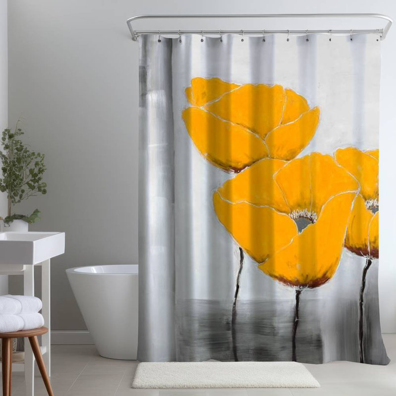 Floral – Polyester Shower Curtain, Dye Sublimation Print, 71" W × 74" L