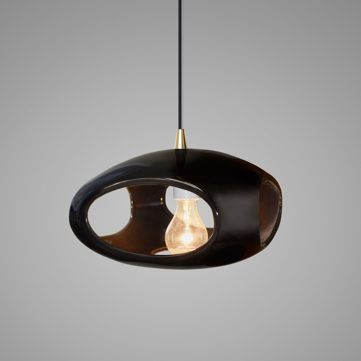 Logan Single Light Ceramic Dimmable Pendant, Antique Brass, Gloss Black