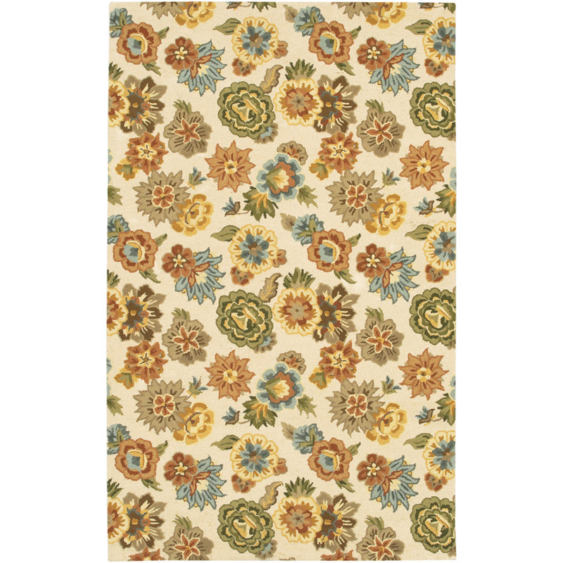 Tapis Helmetta touffeté à la main crème, rouille et vert sauge, Rectangle 7 pi 9 po x 10 pi 6 po