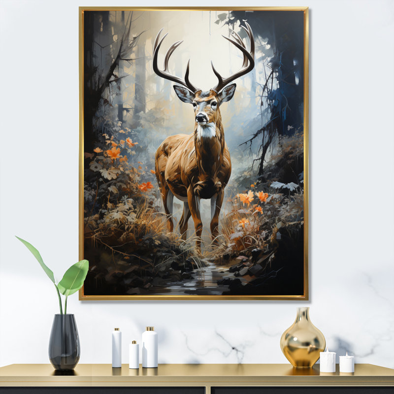 Kure " Deer Dappled Twilight ", Gold Floater Framed, 20" H x 12" W x 1" D