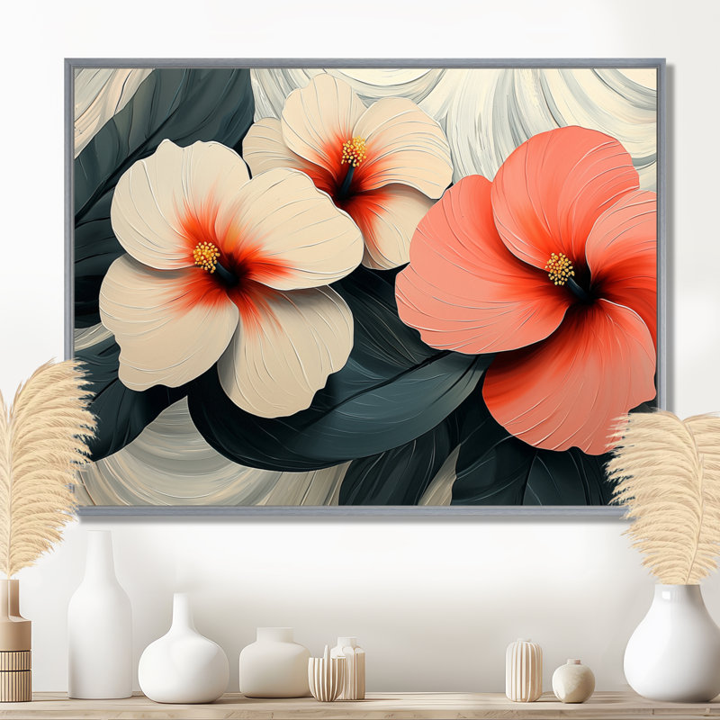 Cordelro coucher de soleil hibiscus liquide art harmonie I - Hibiscus Wall Art Decor, Argent, H 12 po x l 20 po