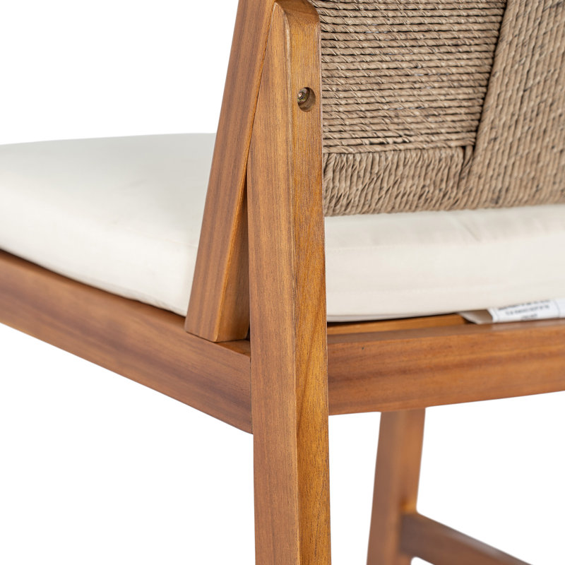 4 pièces Tabouret de bar d'extérieur naturel en bois d'acacia massif et osier tissé