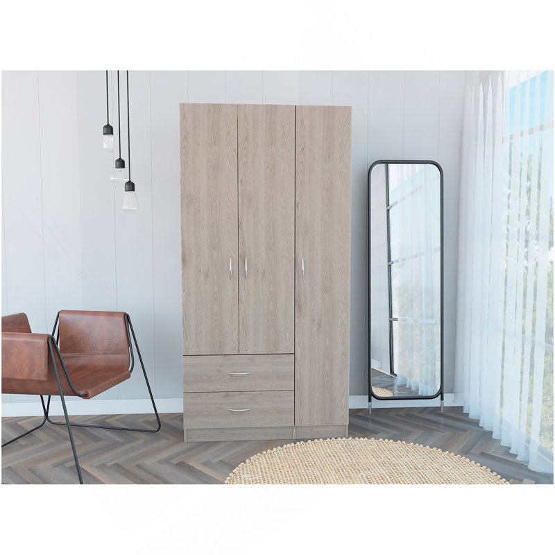 Armoire 2 tiroirs 3 portes Rowaton, Gris clair