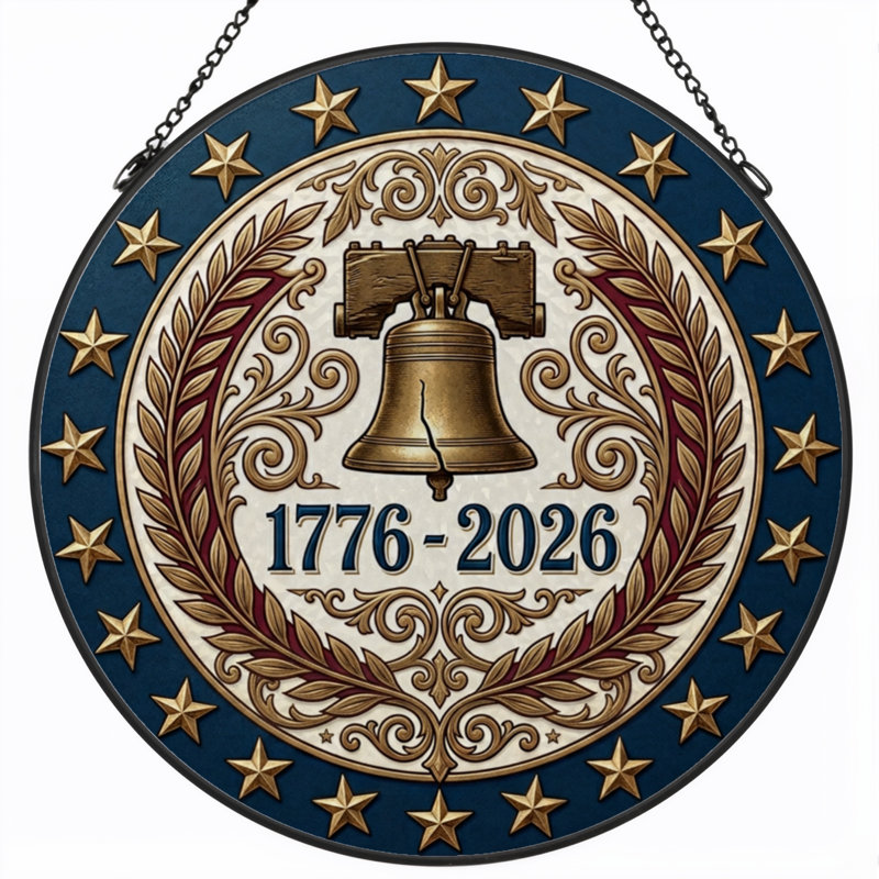 Panneau de fenêtre en verre pour décoration intérieure Liberty Bell USA 250th Anniversary - 7,8H, H 7,8 po
