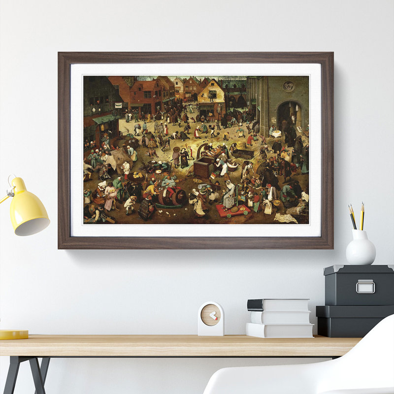 The Fight Between Carnival and Lent by Pieter Bruegel the Elder - Picture Frame Painting, Walnut, 27cm H x 36cm W x 2cm D