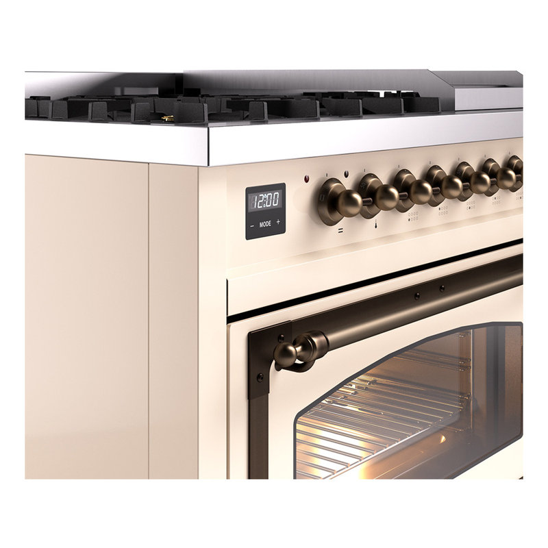 ILVE UN48FNMPEGG Nostalgie II Noblesse 48 inch Dual Fuel Range (8 Sealed Burners + Griddle, Triple Glass Door), Antique White