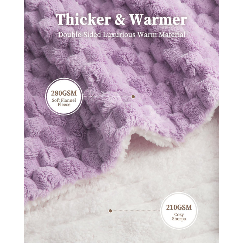 Jeté chauffant électrique Cozy, flanelle jacquard 3D et molleton Sherpa - 6 réglages de chaleur - Arrêt automatique 9H - Lavable à la machine, mauve, 50 x 60 po
