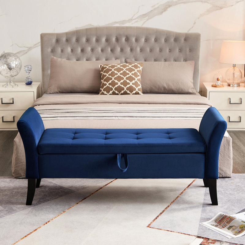 51.5" Storage Bench In Navy Blue Velvet - Surface Shoe Bench, Length