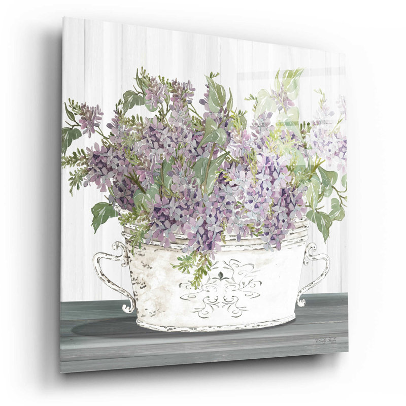 «Lilac Galvanized Pot» par Cindy Jacobs, art mural en verre acrylique, H 12 po x l 12 po x P 0,13 po