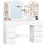 Dressing Table with Mirror, Adjustable LED Lighting, Vanity Desk with Power Strip, Make up Desk with 9 Drawers and Storage Open Compartments, for Bedroom 