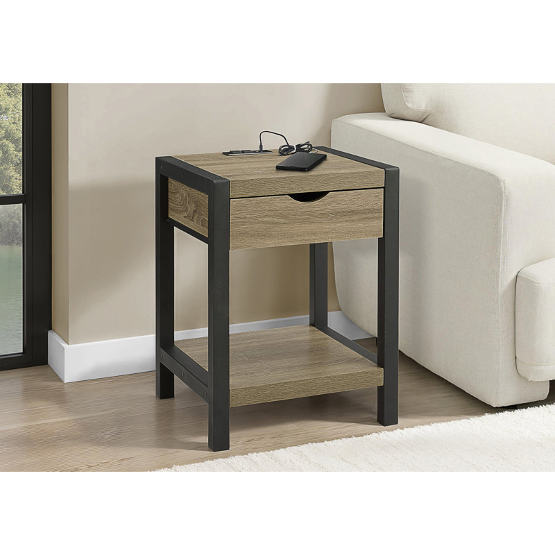 Table d'appoint contemporaine avec tiroir de rangement et port USB
