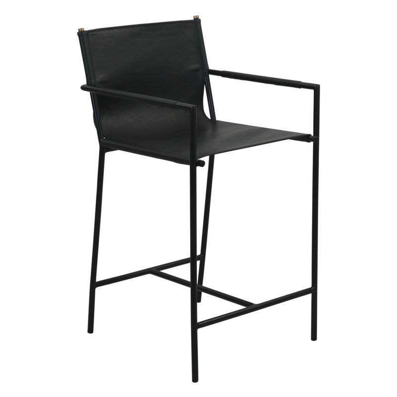 Sutton 20" Counter Armchair in Olive Green Leather and Iron, Black