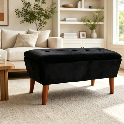 Banc repose-pieds rectangulaire de 42 po en Twill avec pieds en bois, repose-pieds pour le salon et la chambre à coucher