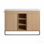 Meuble-lavabo autoportant de 122 cm (48 po) avec lavabo double en résine, 2 portes à fermeture amortie et 3 étagères de rangement ouvertes, emballage démonté, contreplaqué