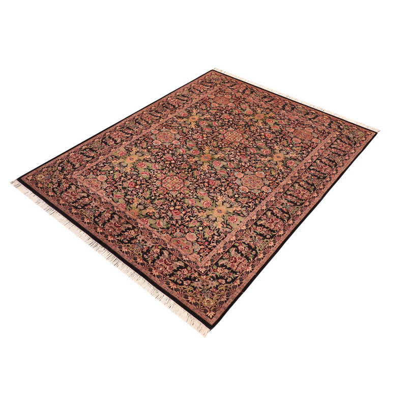 Tapis de surface en laine noir/rose 6 pi 1 po x 9 pi 4 po one-of-kind-noué la main Bellwood