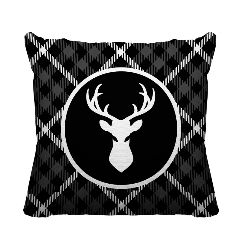 Coussin décoratif intérieur / extérieur Tartan Reindeer, L 17 po x H 17 po, Noir