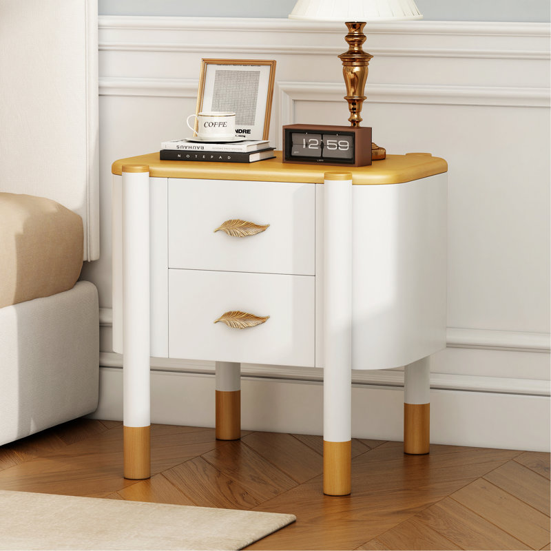 Table de chevet pour chambre à coucher, table de chevet à 2 tiroirs, table de chevet avec poignées en métal, table de bout pour le salon et la chambre à coucher