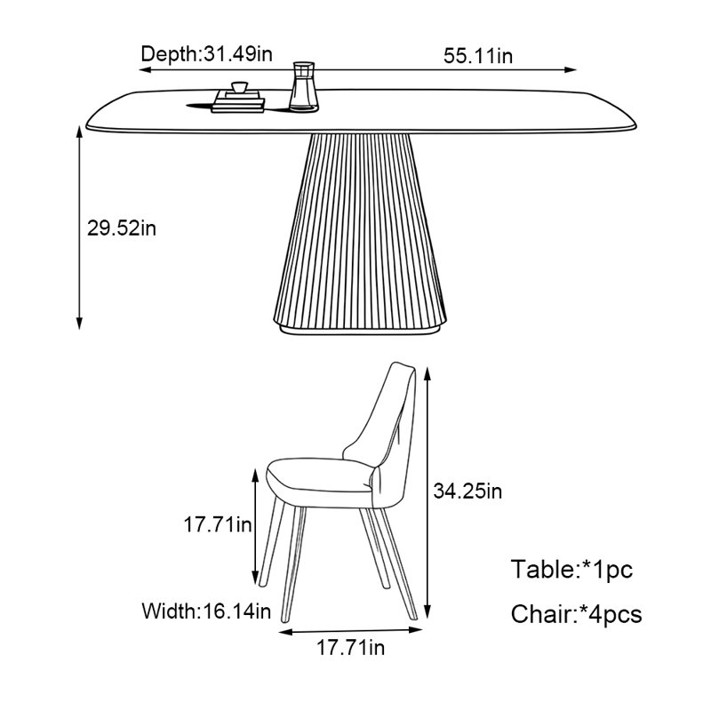 Ensemble de table de salle à manger Light Luxury, H 29,52 po x L 55,11 po x l 31,49 po