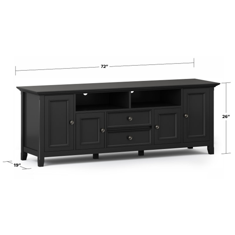 Amherst Black Solid Wood 72" TV Media Stand with Cabinets