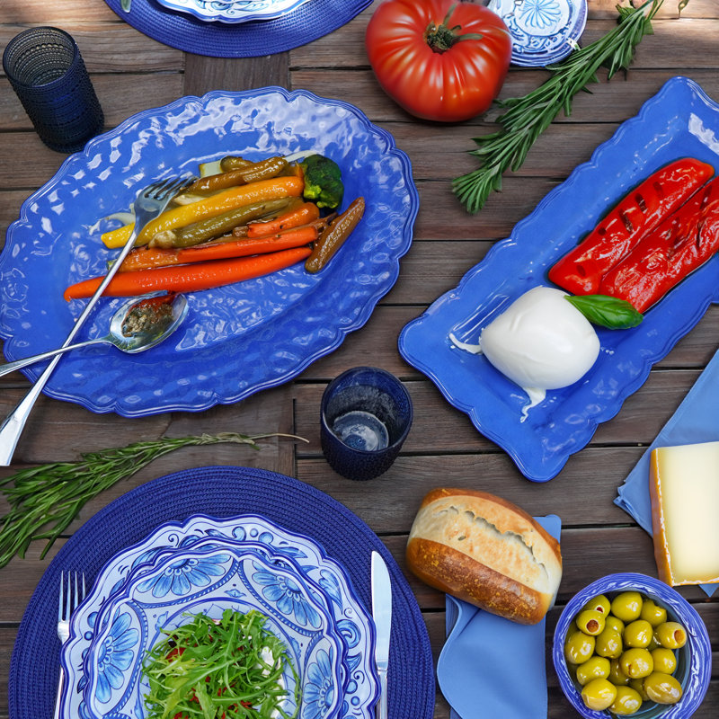 Blue Indigo Crackle Melamine 2pc Platter Set