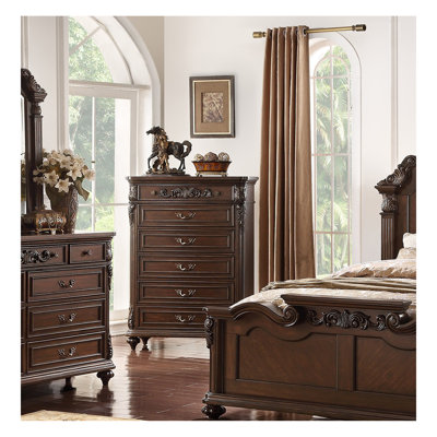 Antique Cherry / Antique Walnut Wooden 1pc Chest Of Drawers Storage Bedroom Furniture Unique Design