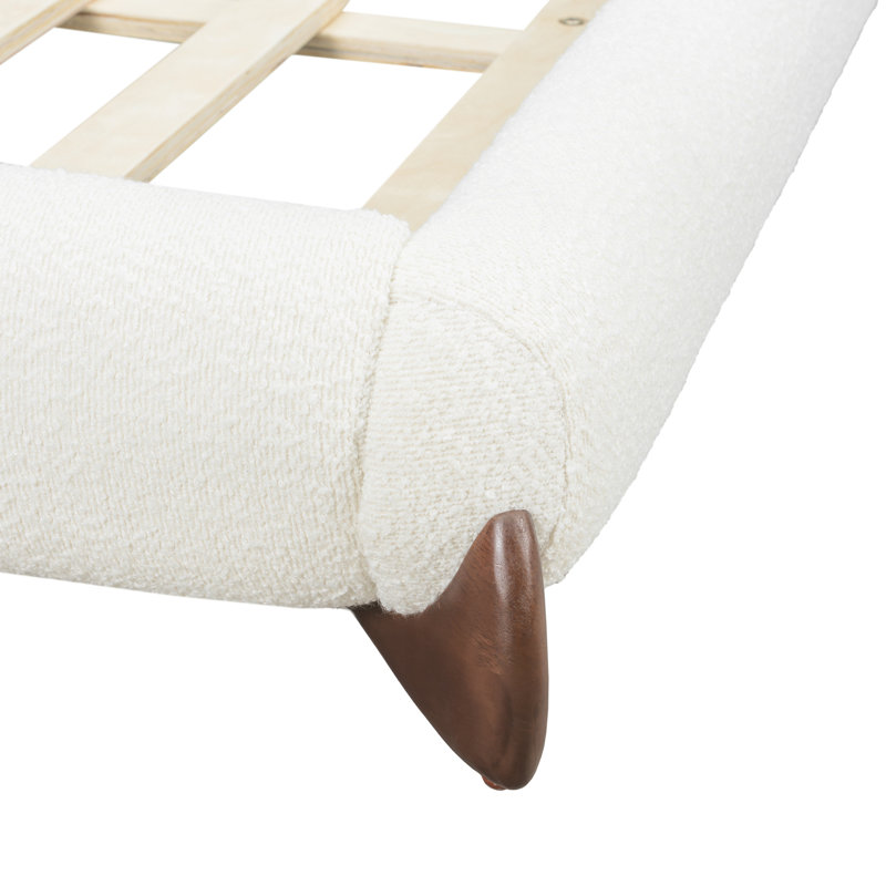 Lit plateforme tapissier avec tête de lit épaisse Boucle, pieds en bois massif, Très grand