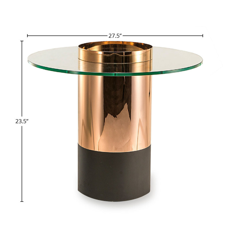 Table de bout cylindrique en verre, H 23,5 po x l 28 po x P 27,5 po, Or