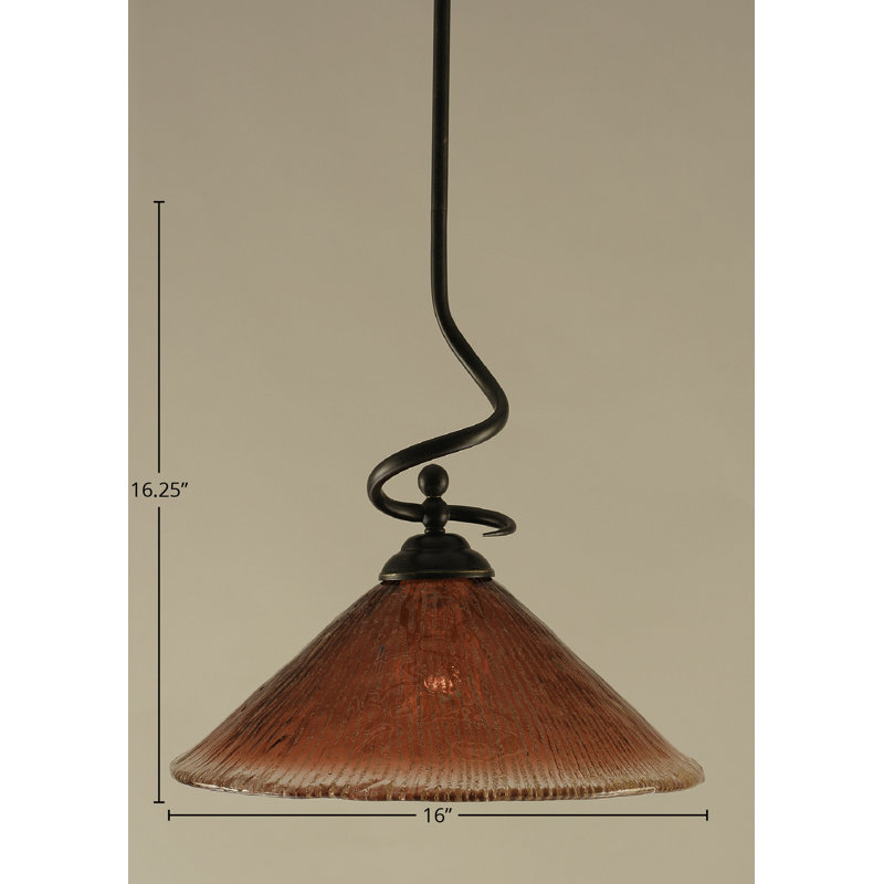 Skypark Stem Hung Pendant Shown In Dark Granite Finish With 16" Crystal Glass, Raspberry