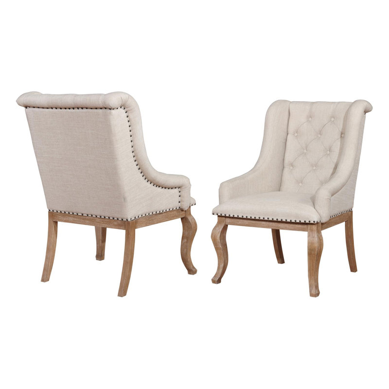 Chaise avec accoudoirs en tissu capitonné Narcie, Brun orge