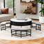 Table basse moderne à plateau relevable avec rangement et 3 repose-pieds gigognes blancs et noirs-2132740895-2132740881