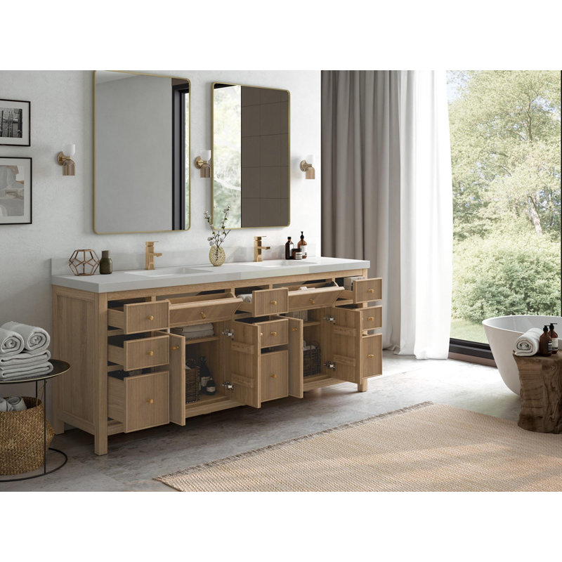 Meuble-lavabo double 84 po avec plateau en quartz Sonoma