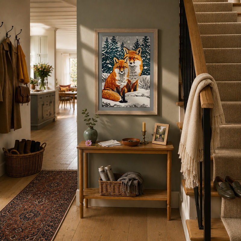Foxes in Winter Boho - Framed Print, A2 - 59.4 x 42.0 cm, Oak